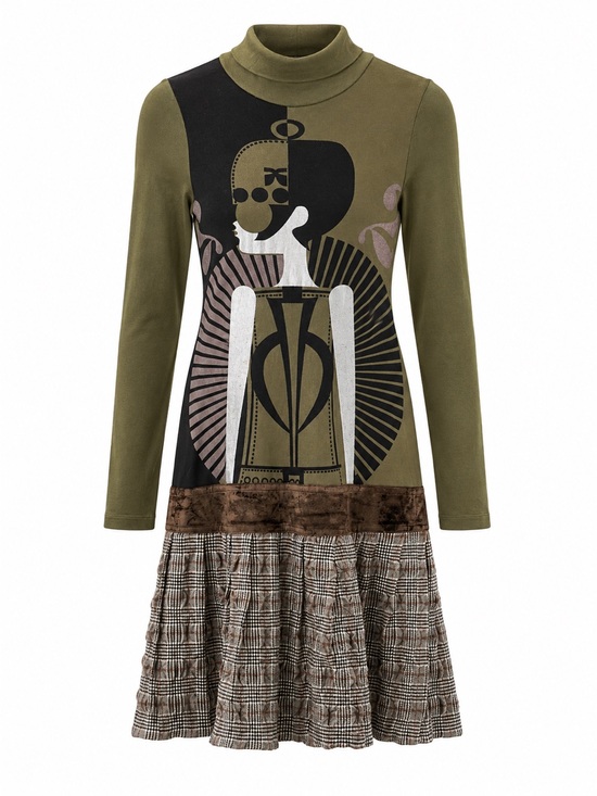 Custo Barcelona Dresses & Skirts - Custo Barcelona Long-Sleeve Graphic Dress With Plaid Skirt Made In Spain